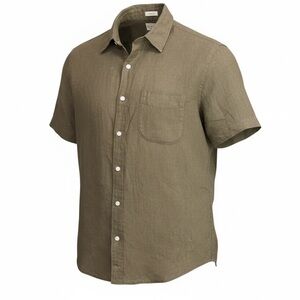 J.Crew men's classic-fit shirt in a green/khaki color 100% linen Size Medium
